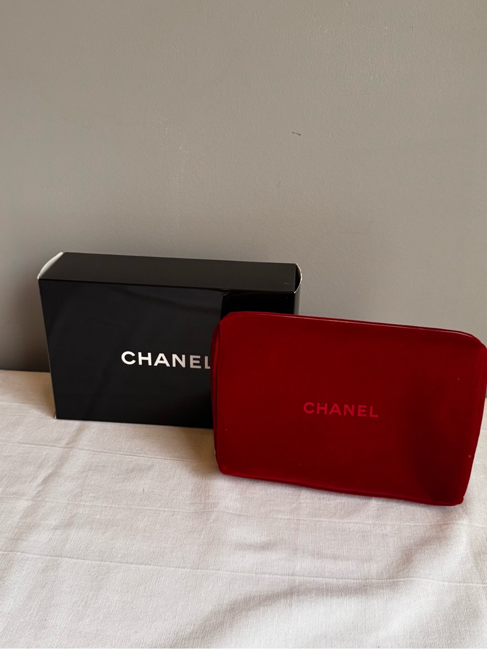 CHANEL Red Patent Toiletry Pouch with Subtle Logo